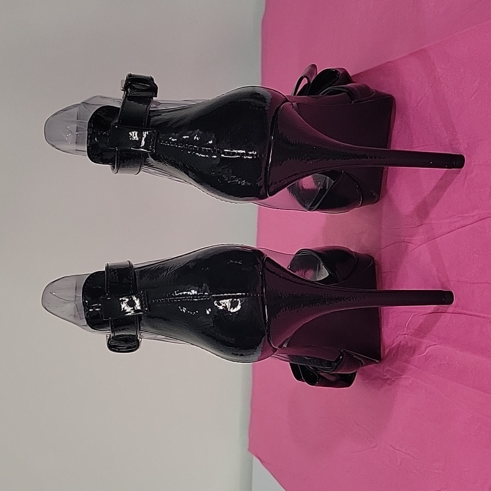 NINE WEST Black Patent Anklestrap Heels w Bow- NWOT Size 8.5 - Picture 4 of 11